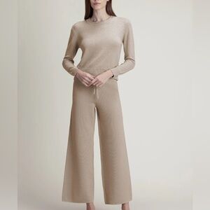 Kilte Wide-Leg Knit Pants and Sweater Set - Beige